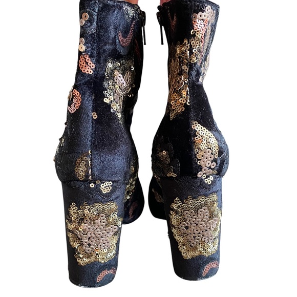 Aldo Velvet Sequin Black Ankle Boots Size 9 - Picture 6 of 11